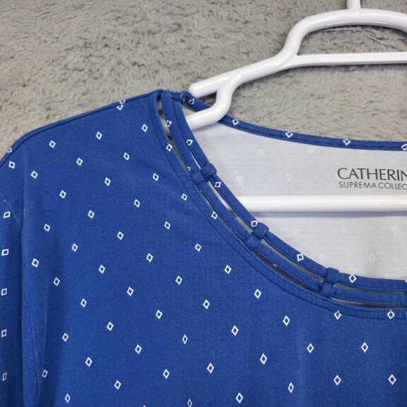 Catherines Top Womens 5X Blue Cutout Neck Diamond‎ Relaxed Flowy Stretch Lounge - Picture 8 of 11